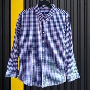 George Men's Button Down Poplin Shirt Long Sleeves Mauve Magic Gingham Size 3XL